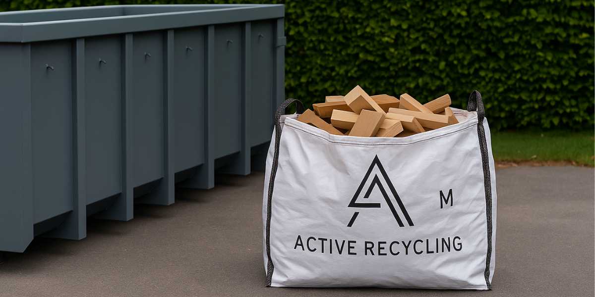 Headerbild med byggsäck och container från Active Recycling – val av avfallslösning