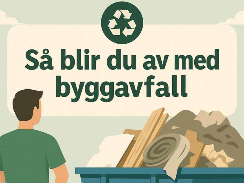 Fotografi som visar bortforsling av byggavfall i Sverige – med träavfall, rivningsmaterial och sopor som hanteras miljövänligt.