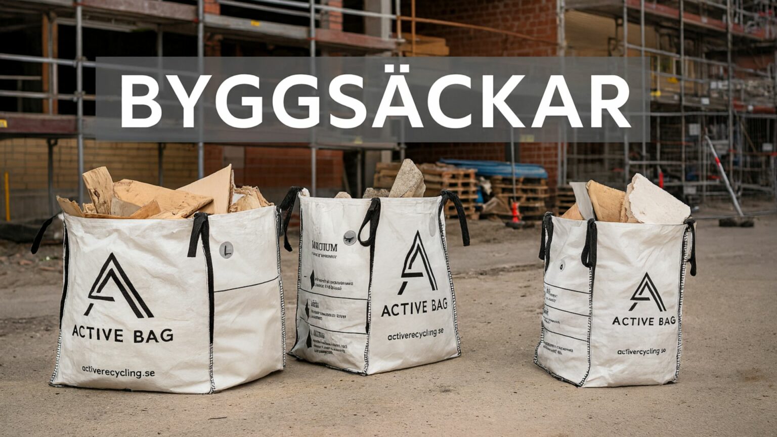Byggsäckar fyllda med byggavfall på byggarbetsplats – Active Bag från Active Recycling