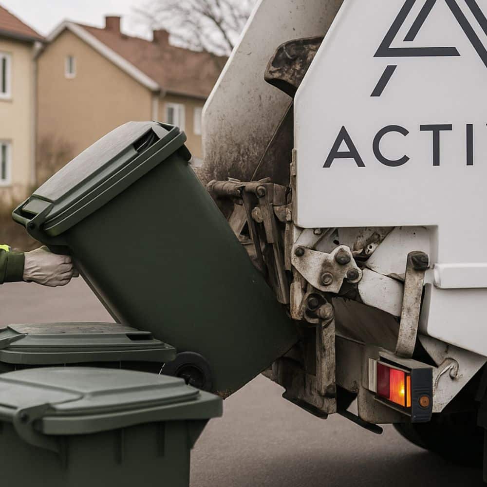 Tömning av sopkärl för offentlig sektor med Active Recycling lastbil
