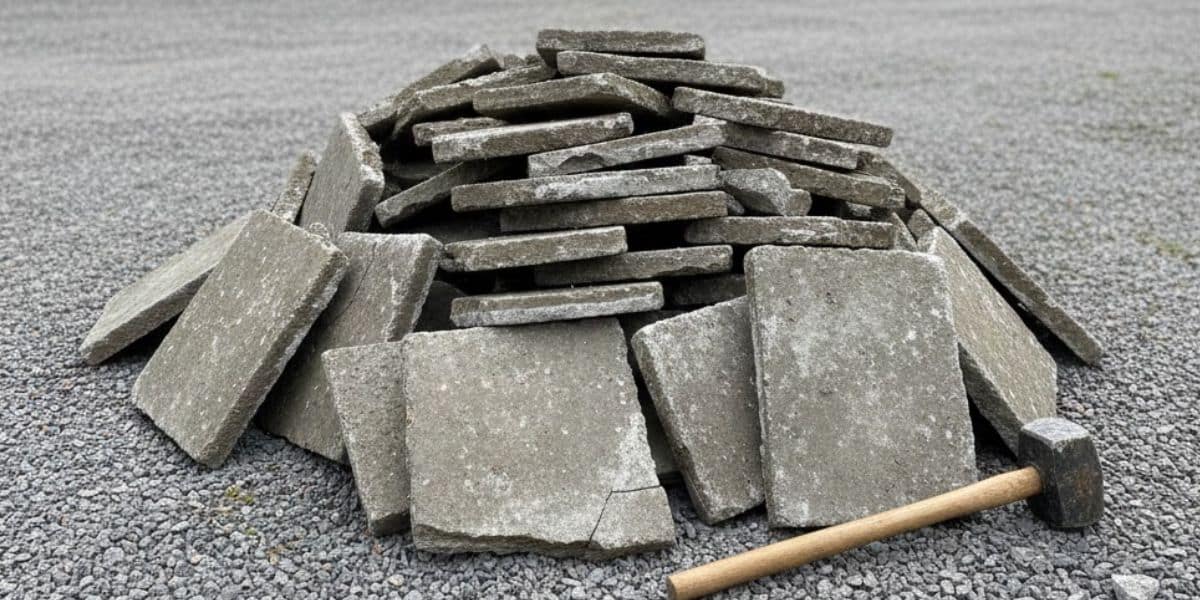 Gamla betongplattor upplagda för bortforsling – så blir man av med betongplattor