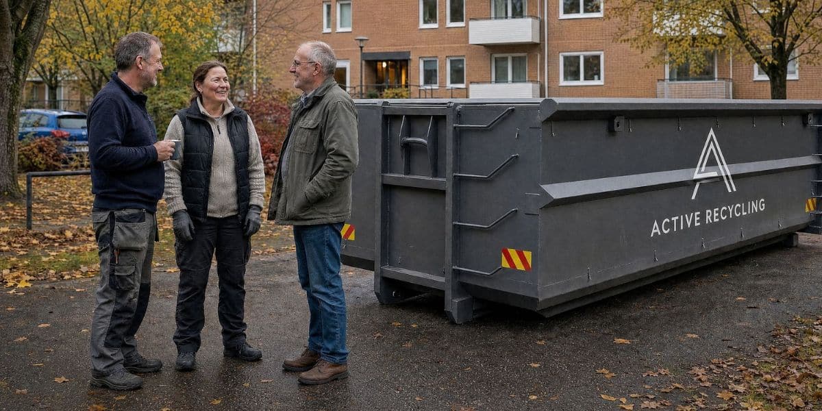 Höststädning i BRF med container på föreningens gård
